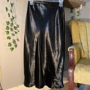 Black silk midi skirt